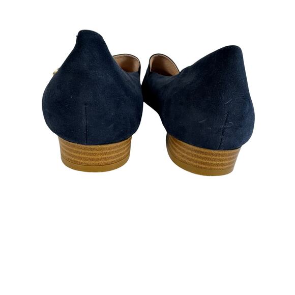 Cupio Women’s Size Made in Spain Navy Suede Loafers | 1” Heel | Gold Logo Detail - Picture 5 of 6
